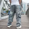 Jeans para homens Calças de skate masculinas plus size Jeans de motocicleta de perna reta Masculino Solto Azul com bolso grande 272K