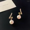 Stud Earrings Korean Trendy Golden Pearl Hoop For Women Cute Dainty Zirconia Hoops Party Casual Fashion Jewelry Wholesale