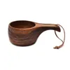 Muggar Y1QB Finland Kuksa Portable Coffee Mug Acaciawood Handle Cowhide Rope Hook Juice Milk Cup Drinkware 230726