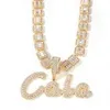 TOP ICY Hip Hop Bijoux Pinceau Personnalisé Lettre Cursive Pendentif Collier Deux Tons Nom Collier Diamant Chaîne Personnalisée