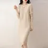 Pulls femme M-XXL laine mérinos robe pull mode élégant couleur unie tricoté Long col en v pur pull