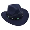 Western Cowboy Hoed met Turquoise Riem Fel Roze Gebogen Rand Vilt Panama Cap Cowgirl Fedora Zonnehoed voor Vrouwen Mannen