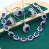 Necklace Earrings Set Wedding Silver Color For Women Birthday Blue Zircon Bracelet Pierced Pendant Ring Halloween Gift