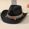 Szerokie brzegowe czapki wiadra hurtowe kobiety różowy frędzle kowbojowy kapelusz floppy plażowy letni słomek damski ochronę UV Panama Sun 230726