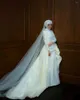 Robes de soirée blanc élégant exquis robe de soirée longueur de plancher avec train tulle occasion spéciale dubaï musulman bal grande taille