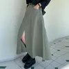 Faldas Vintage Cargo falda para mujer con cinturón de longitud media dividida A-line mujer moda coreana ejército verde Jupe SK001