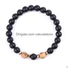 Charm Bracelets Fashion Cross Wooden Beads Bracelet Black Agate Bangle Cuff For Women Men Jewelry Will And Sandy Drop Delivery Dhrje