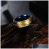Band Rings 8Mm Blue Gold Two-Tone Tungsten Steel Ring Finger Men Rough Hip Hop Punk Carbide Fashion Jewelry Gift Will And Sandy Drop D Dh6Tg