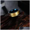 Band Ringen 8Mm Blauw Goud Two-Tone Tungsten Stalen Ring Vinger Mannen Ruwe Hip Hop Punk Carbide Mode sieraden Gift Will And Sandy Drop D Dh6Tg