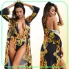 Sexy Printing Long Sleeve Cover up women s designer bathing suit Two Piece Set One Piece v neck Swimsuit sexy swimwear9808648