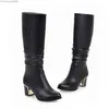 Stiefel 2021 Kniehohe Frauen Stiefel Runde Kappe Pu Kurze Plüsch Schuhe High Heels Weibliche Stiefel Schwarz Weiß Plus Größe 33-43 Y1125 Z230726