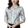 2023 Fashion Printed Blue Designer Shirts Women Long Sleeve Classic Lapel Casual Button Up Shirt Spring Fall Elegant and Youth B258Z