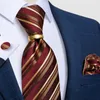 Bow Ties Gold Rands Red Men's Business Wedding Neck Tie Pocket Square Cufflinks Ring Gift Gravata Dibangu