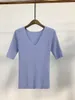 Camisetas de mujer 2023 suéter de punto informal de manga corta con cuello en V a la moda 0520