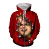 Acceptera kära kunddesign DIY Horror Movie Chucky 3D Hoodies Women Men 3D Print Sublimation Zipper Hoodies250a