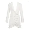 Casual Jurken KWALITEIT 2023 HIGH Est Stijlvolle Designer Jurk Dames Notched Collar Ruffle Asymmetrisch Mini