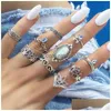 Cluster Rings Opal Ring Ancient Sier Flower Moon Crown Joint Combination Set Women Fashion Jewelry Will And Sandy Gift Drop Delivery Dhjbg