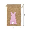 Gift Wrap 24Pcs Easter Linen Gift Bag Spring Easter Party Bunny Candy Cookie Packaging Bags Kids Birthday Party Decoration Rabbit Pouch 230725