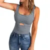 Women's Tanks Personality Solid Color U Neck Sexy Sleeveless Vest Hollow Halter