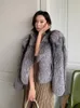 2023 Winter New Imported Whole Skin Fox Fur Coat Women's Short V-Neck Silver Fox Fur Long Sleeve Keep Warm