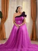 Robes de soirée élégante soirée longue robe de bal en tulle Aso Ebi Style grande taille côté fendu une épaule doux grand arc robes de bal