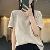 Suéteres de mujer S-XL Algodón de punto Diseño con cuello en V Suéter de moda suelto Camiseta Línea de verano Jersey de manga corta