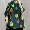 Women's Jackets SELLING Miyake Folds Three Quarter Polka Dot Print Turn-down Collar Single Breasted Coat IN STOCK