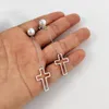 Dingle örhängen 1Pair White Pearl Hollow Cross Long Stainless Steel Charms Danger Hook Making Fashion Jewelry for Women Girls