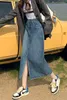 Skirts 2023 Spring High Waist Slit A-line Falda Aesthetic Denim Women Skirt Solid Color Japanese Versatile Streetwear Long