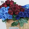 Flores secas 12 cabeças azul real rosa artificial buquê floral simulação seda falsa decoração de mesa para festa de casamento em casa 230725