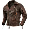 Men's Vests Motorcycle Cowhide Genuine Leather Jacket Men Slim Stone Milled Retro Calfskin Coat Moto Biker Riding Clothes 230726