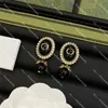 Vintage Diamond Pendant Stud Earrings Women Gold Crystal Earring Ladies Pearl Dangler With Box Birthday Gift