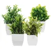 Decorative Flowers 4 Pcs False Green Leaves Plastic Pots Fake Plants Decor Artificial Adornments Bonsai Faux Potted Indoor Decors Office