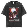 Camisetas masculinas Jujutsu Kaisen Shirt Anime Gojo Satoru T-shirt Vintage Washed Algodão Manga Curta Harajuku Solta Streetwear Tees Unissex