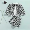 Kledingsets Kledingsets Kinderen Peuter Baby Meisje Herfst Winter Kleding Pied-de-poule Lange mouw Jas Ruffle Shirt Top Mini Rok Shorts 3PCS Outfits Set Z230726