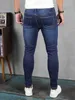 Mäns jeans avslappnad ny modesport y2k fyra säsonger blå rak stretch byxor dragkedja smala fit män y2303 l230726