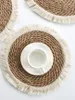 Mats Pads 4PCS Bohemian Tassel Tovagliette di paglia Tappetino spesso Bushel Woven Cup Coaster Knitting Table Plate for Wedding Dinning Decor 230725