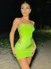 Casual Dresses High Mini Hollow Out Night Club Outfit Strapless Party Dress Splice One Word Neckline Iron Ring Sexy Short Daring