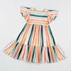 Familjmatchande kläder Girlymax Summer Baby Girls Mommy Me Boutique Children Clothes Stripe Floral Smocked Milk Silk Dress Kidswear 230725