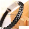 Charm Armbänder Edelstahl Tag Braid Armband Weave Leder Armband Armreif Manschette Modeschmuck 320305 Drop Lieferung Dhwhz