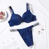 Lettera di marca Biancheria intima di strass Donne Sex Secrets Bikini Perizoma Lingerie Set Reggiseno push-up regolabile BCD Cup Panty 2 pezzi X0526