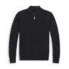 Hommes chandails automne hiver petit cheval à manches longues décontracté hommes laine mélange pull tricoté haut col montant demi fermeture éclair pull