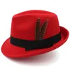 Bérets Hommes Femmes Laine Fedora Chapeaux Trilby Caps Jazz Sunhat Feather Band Party Street Style Outdoor Voyage Hiver Taille US 7 1/4 UK L