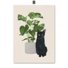 Cute Black Cat Poster e stampe Foglie verdi Piante Tela Pittura Wall Art Immagini nordiche per soggiorno Decor Home Decor Frameless w06