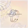 Cluster Rings 2In1 Cubic Zirconia Ring Band Combination Splicing Aperto Regolabile Hollow Heart Stacking Women Girls Fashion Jewelry Wil Dhqjg