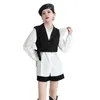 Women's Vests 2023Fashionable Simple Small Person Autumn Clothes Show Height Suit Lace-up Irregular Fashion Shirt Vest Two-piece Set