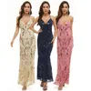 Bretelles Femmes Dos Nu Sequin Soirée Longue Robe De Bal Élégant Col En V Spaghetti Strap Maxi Été Moulante Sexy Party Robes Vertes Robes De Cocktail