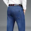 Comfort Stretch Summer Men's Prosty cienki szczupły dżinsy biznesowe Casual Classic Denim Spodni 211009 L230726
