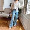 Jeans pour femmes 2023 printemps été femmes Streetwear épissé Denim pantalon décontracté taille moyenne poches jambe droite coréen mode pantalon pantalon