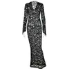 Casual Dresses Edglulu Women Black Lace Dress Summer 2023 Lång ärm V Neck Evening Emagny Floral Robe Femme 0615